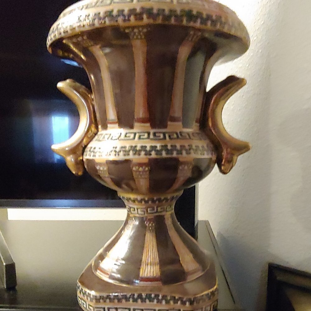 𝅺12" Tall Urn Planter/Vase Brown and Gold